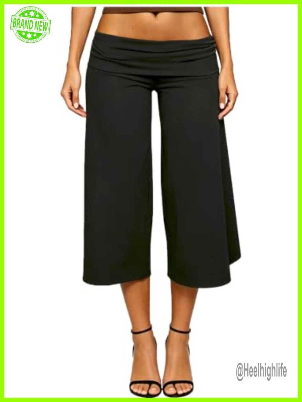 Fold Over Gaucho Pants Women Wide Leg Capri Yoga Sweatpants Flowy Cotton